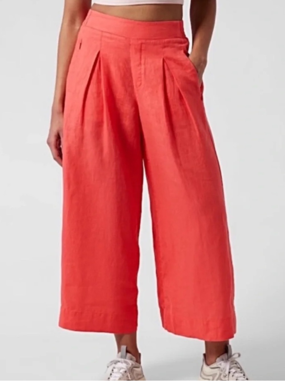 NWT! Athleta Linen Playa Wide Leg Crop Split Hem Pants Vacation Travel 10P 23”